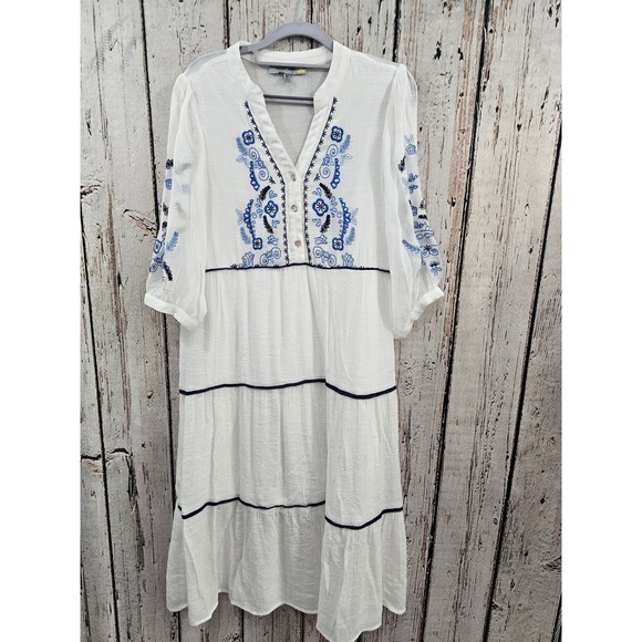 FIGUEROA FLOWER Dresses & Skirts - FIGUEROA FLOWER White Embroidered Tiered Dress Boho Festival Cottagecore Medium